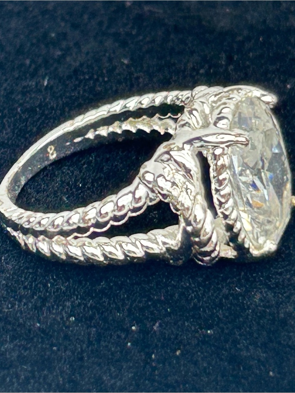 NVC Silver Twisted Rope Ring with 5 3/4 CT Clear Stone Size 8